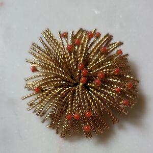 Vintage Coral Glass Brooch